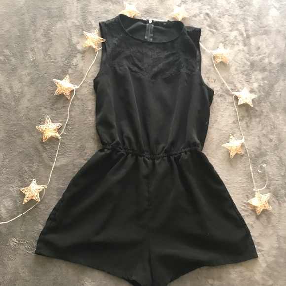Classic Black Romper with Lace Top - Picture 1 of 6